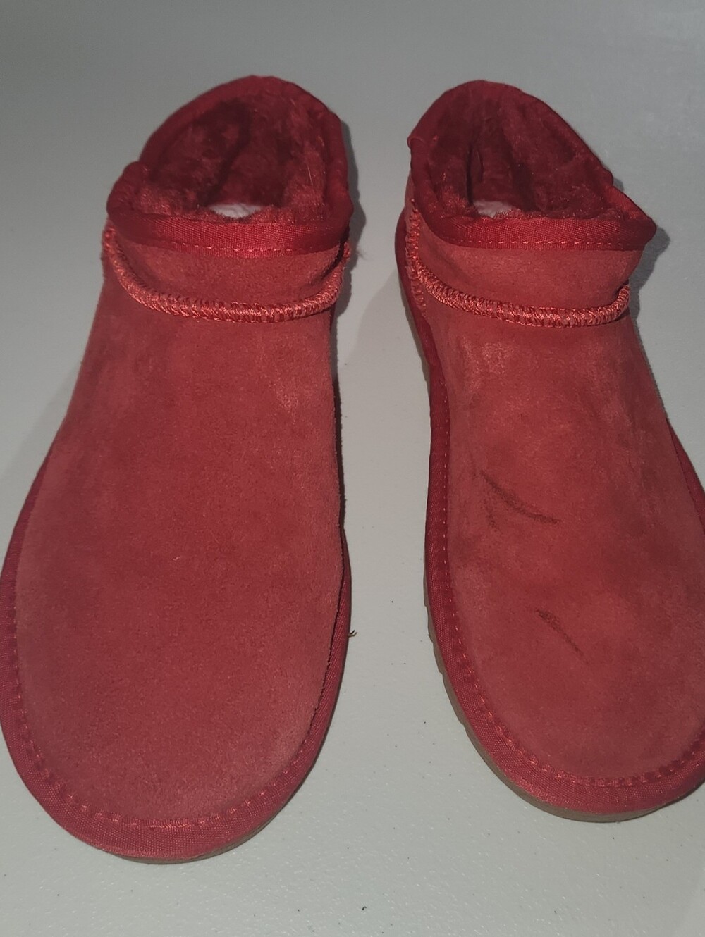 Smaibulun Red Suede Bootie With Shearling Insole Faux Fur Lining Size 11